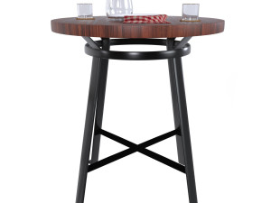 Dark wood bar table set Model 3D