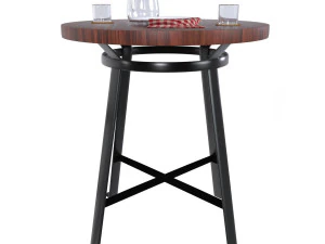 Dark wood bar table set 3D Model
