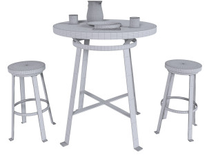 Dark wood bar table set Model 3D