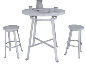 Dark wood bar table set 3D Model