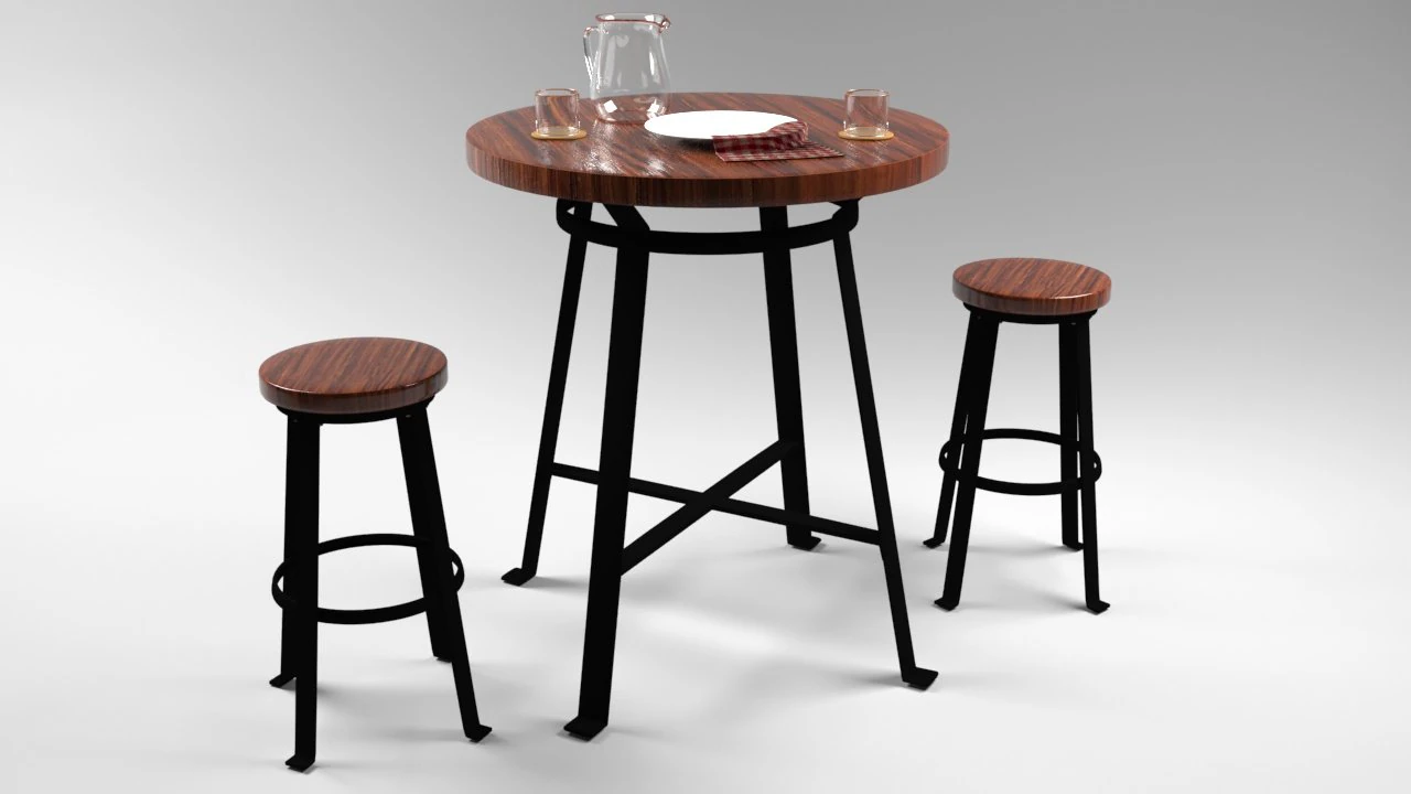 Dark wood bar table set 3D Model .c4d .max .obj .3ds .fbx .stl .blend