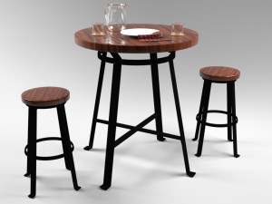 Dark wood bar table set 3D Model