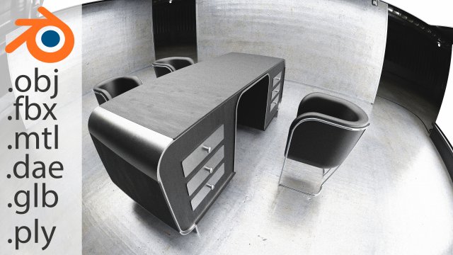 Wooden office desk with chairs Modello 3D .c4d .max .obj .3ds .fbx .stl .blend 