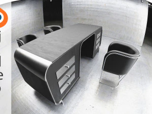 의자가 있는 목재 사무실 책상 3D 모델