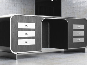 Wooden office desk with chairs Modello 3D