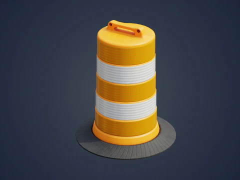 Traffic Barrel ze światłem barykadowym Zestaw rekwizyt&oacute;w PBR Gotowy do gry Low-poly Model 3D