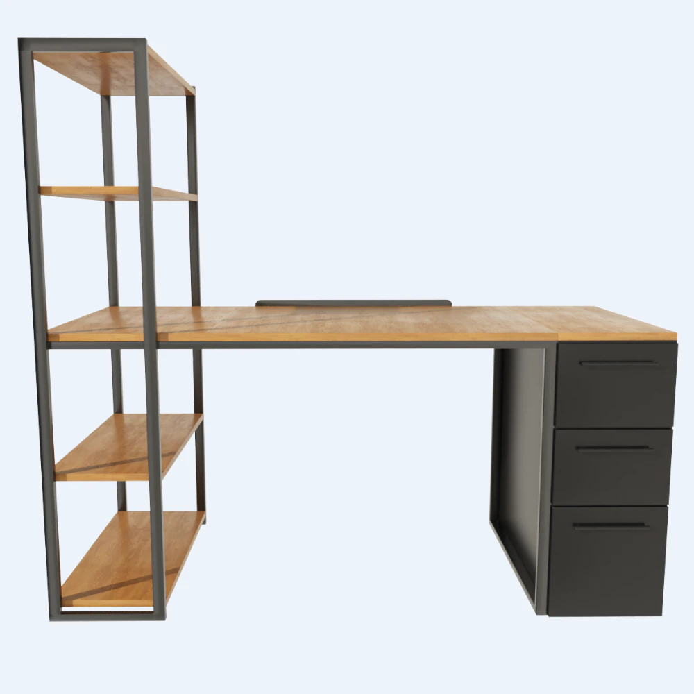 Desk-bookcase in oak and metal Hiba La Redoute 3D Model .c4d .max .obj .3ds .fbx .stl .blend 