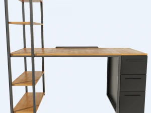 Bureau-boekenkast in eikenhout en metaal Hiba La Redoute 3D Model