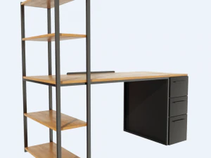 Desk-bookcase in oak and metal Hiba La Redoute 3D Model