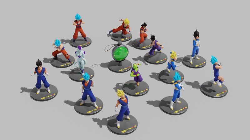 PUBG Mobile x Dragon Ball Characters Statues 3D Модель .c4d .max .obj .3ds .fbx .stl .blend 