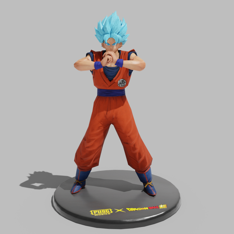 PUBG Mobile x Dragon Ball Super Saiyan Blue Son Goku Statue Model 3D .c4d .max .obj .3ds .fbx .stl .blend 