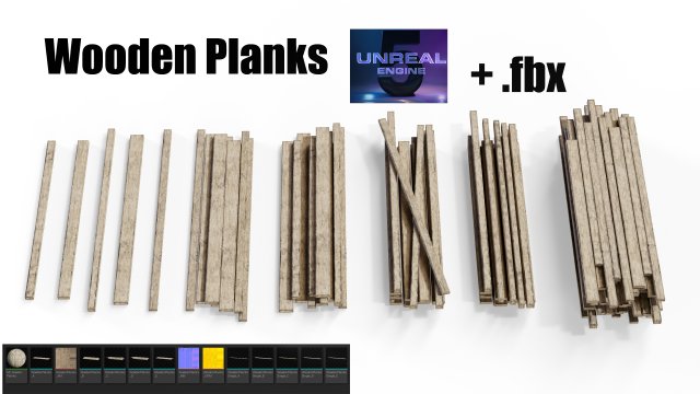 Wooden Planks set Low-poly 3D मॉडल .c4d .max .obj .3ds .fbx .stl .blend 