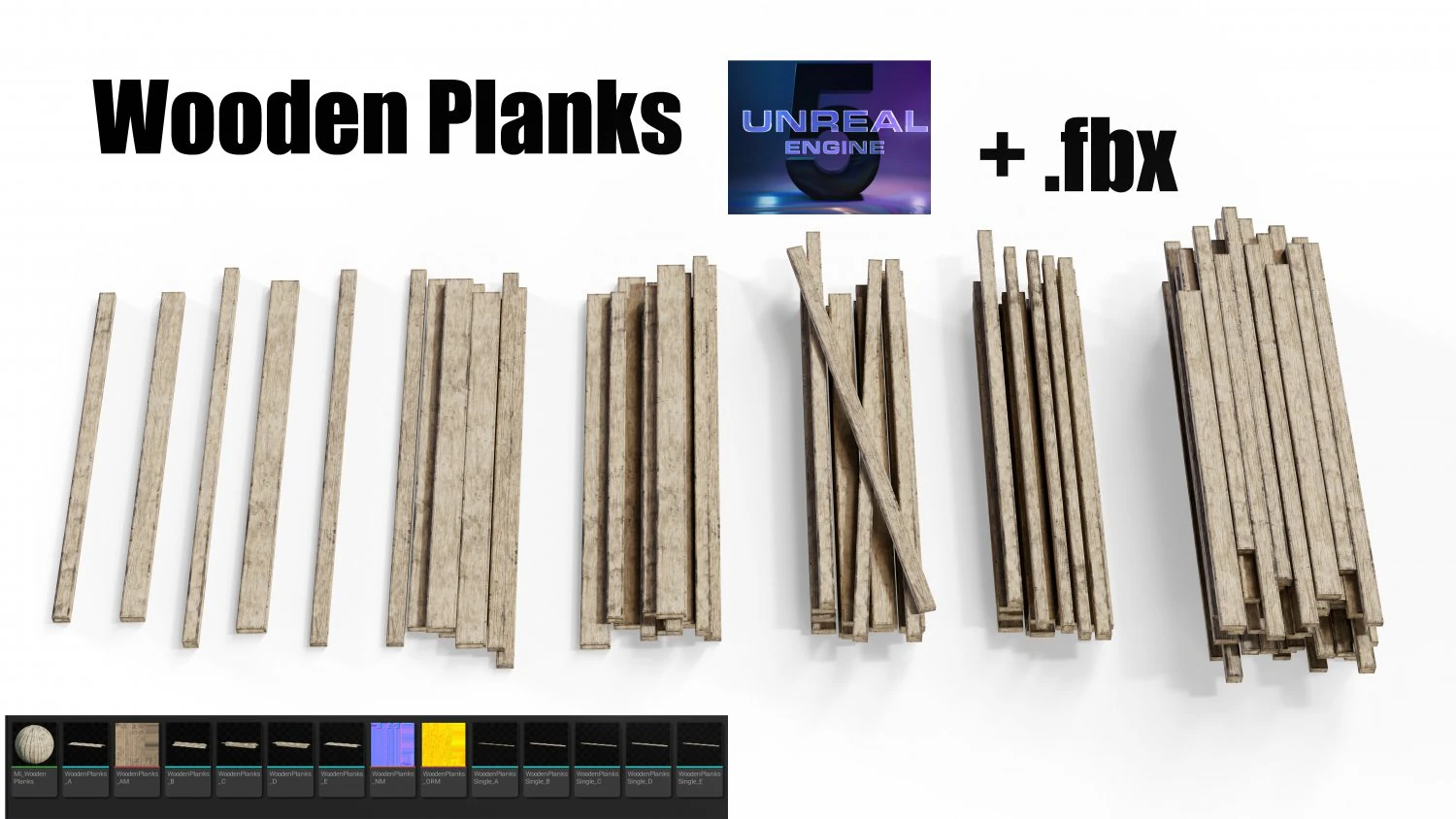 Wooden Planks set Low-poly 3D Model .c4d .max .obj .3ds .fbx .stl .blend 