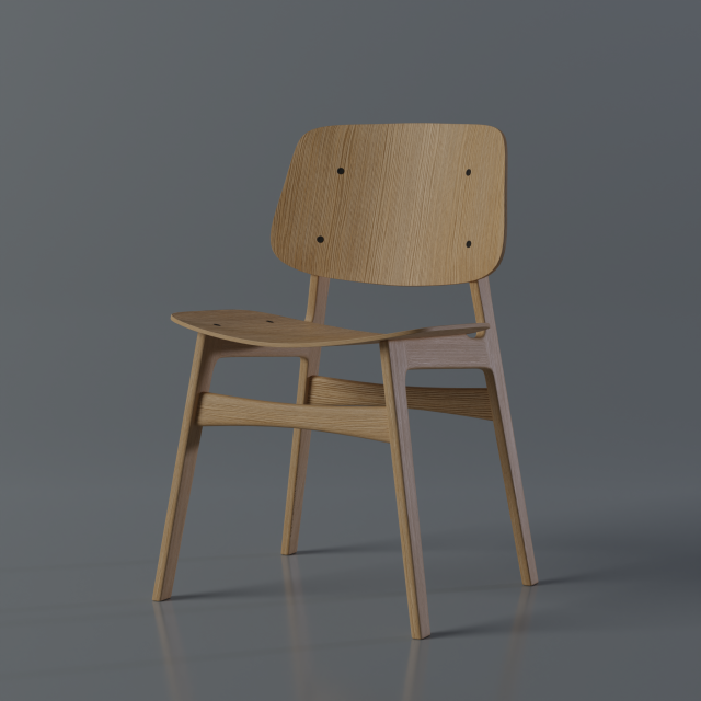 Modern Wooden Chair with Curved Backrest 3D Модель .c4d .max .obj .3ds .fbx .stl .blend 