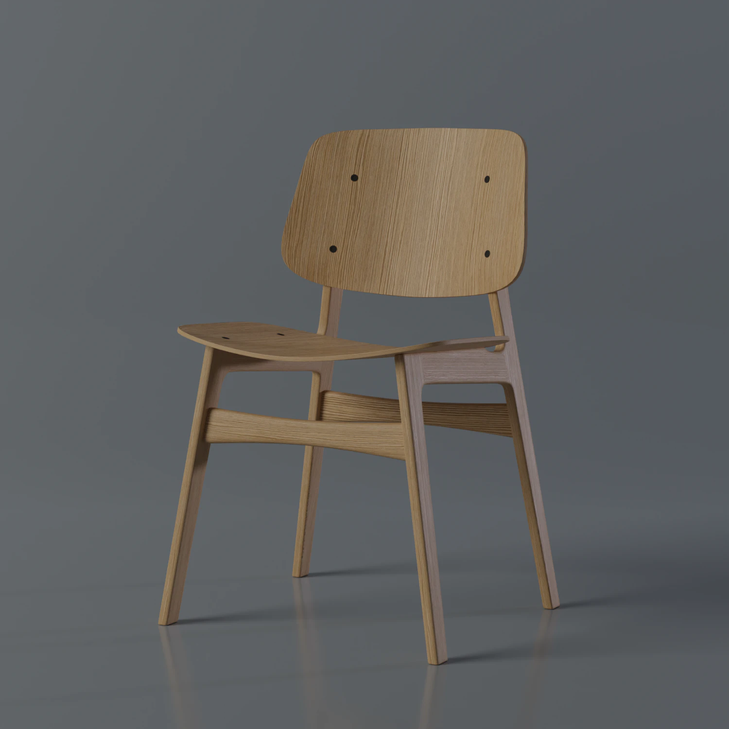Modern Wooden Chair with Curved Backrest 3D Model .c4d .max .obj .3ds .fbx .stl .blend