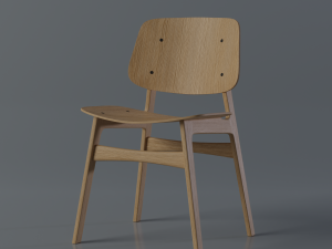 Modern Wooden Chair with Curved Backrest Model 3D