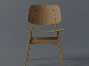 Modern Wooden Chair with Curved Backrest 3D Model