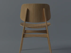 Modern Wooden Chair with Curved Backrest 3D Model