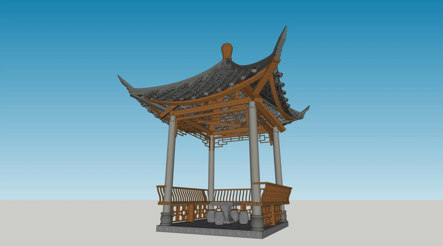 Chinese style pavilion 01 3D Model .c4d .max .obj .3ds .fbx .stl .blend