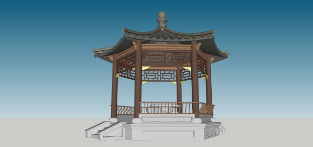 Chinese style pavilion 02 3D Model .c4d .max .obj .3ds .fbx .stl .blend