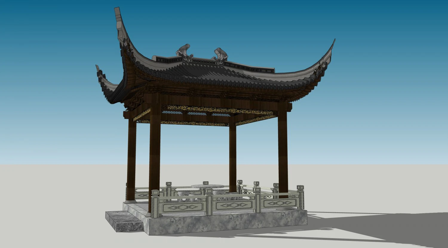 Chinese style pavilion 07 3D Model .c4d .max .obj .3ds .fbx .stl .blend 