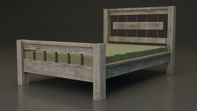 Wooden Bed 3D Модель .c4d .max .obj .3ds .fbx .stl .blend 