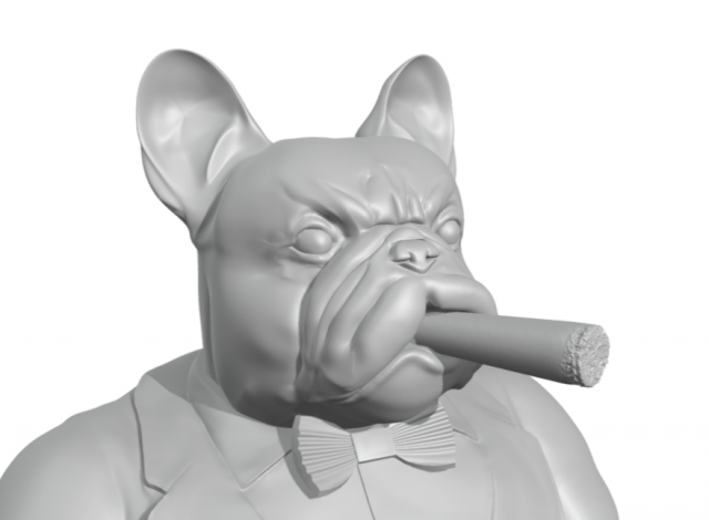Gentleman French Bulldog half body with cigar 3D Print Model .c4d .max .obj .3ds .fbx .stl .blend 