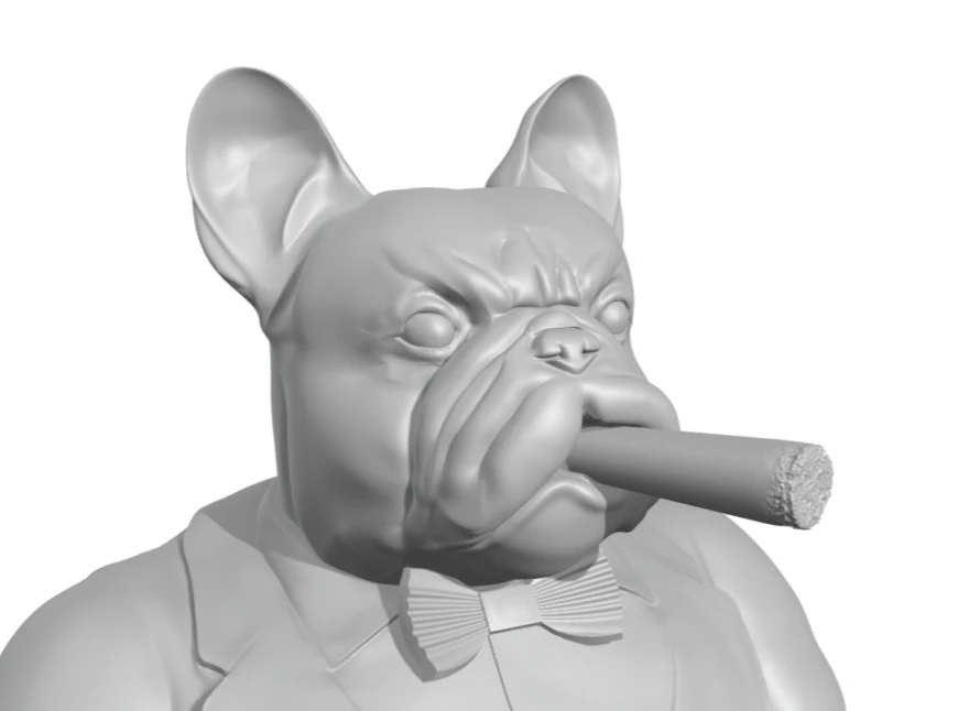 Gentleman French Bulldog half body with cigar 3D Print Model .c4d .max .obj .3ds .fbx .stl .blend 