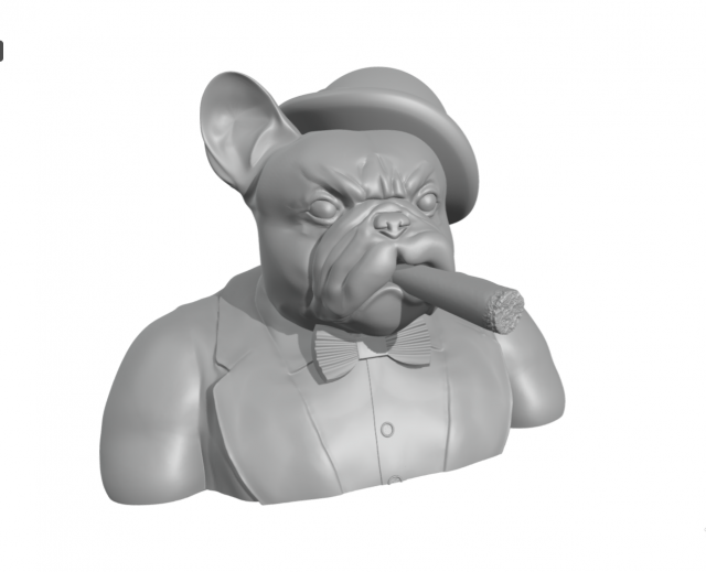 Gentleman French Bulldog half body smoker with cigar 3D Print Model .c4d .max .obj .3ds .fbx .stl .blend