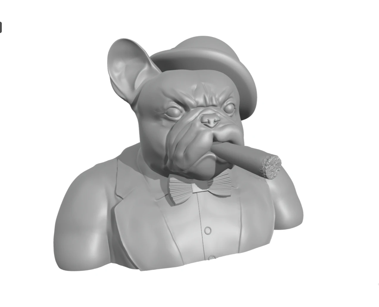 Gentleman French Bulldog half body smoker with cigar 3D Print Model .c4d .max .obj .3ds .fbx .stl .blend 