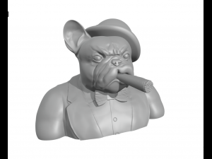 Gentleman French Bulldog half body smoker with cigar 3D Print Model