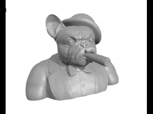 Pria Bulldog Perancis setengah tubuh perokok dengan cerutu Model Cetak 3D