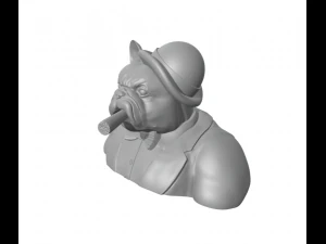 Gentleman French Bulldog half body smoker with cigar 3D Print Model