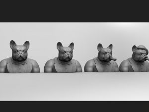 Pack with 4 stl half-length portraits of gentleman french bulldog 3D Print Model