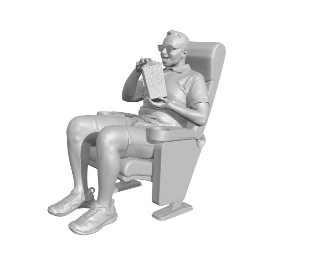 Man with popcorn - Watching cinema 3D Print Model .c4d .max .obj .3ds .fbx .stl .blend