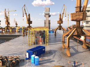 Detailed Commercial Harbor 3D Pack 3D-Modell