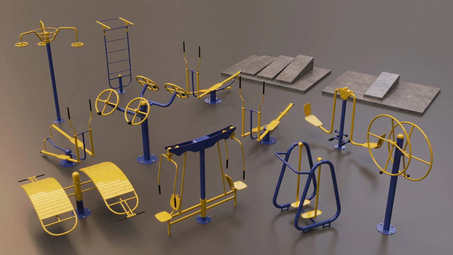 Detailed Outdoor Fitness Equipments Collection 3D Model .c4d .max .obj .3ds .fbx .stl .blend 