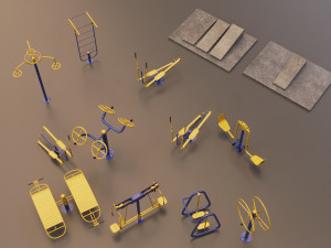Detailed Outdoor Fitness Equipments Collection Model 3D