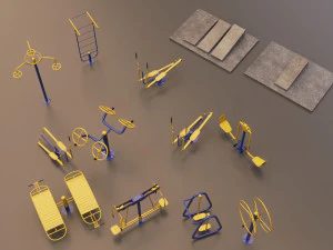 Detailed Outdoor Fitness Equipments Collection 3D Model