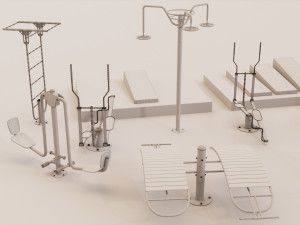 Detailed Outdoor Fitness Equipments Collection Model 3D