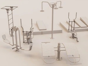 Detailed Outdoor Fitness Equipments Collection 3D Model
