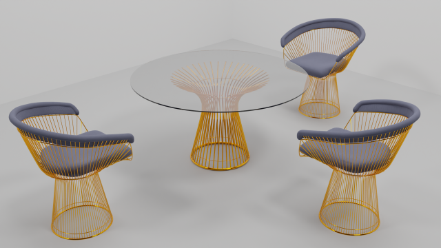 Round dining table and chairs with round basement 3D Model .c4d .max .obj .3ds .fbx .stl .blend 