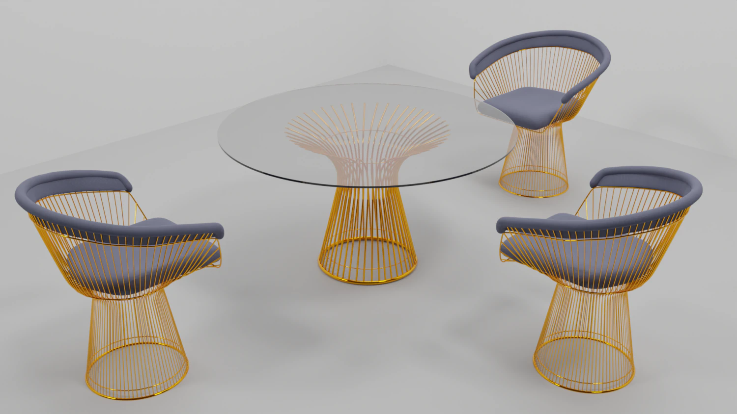 Round dining table and chairs with round basement 3D Model .c4d .max .obj .3ds .fbx .stl .blend