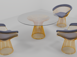 Round dining table and chairs with round basement 3D Model