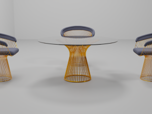 Round dining table and chairs with round basement 3D Model
