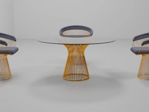 Round dining table and chairs with round basement 3D Model