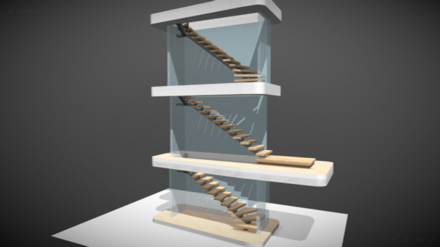 Wooden 3 staircases - detailed construction 3D Model .c4d .max .obj .3ds .fbx .stl .blend 