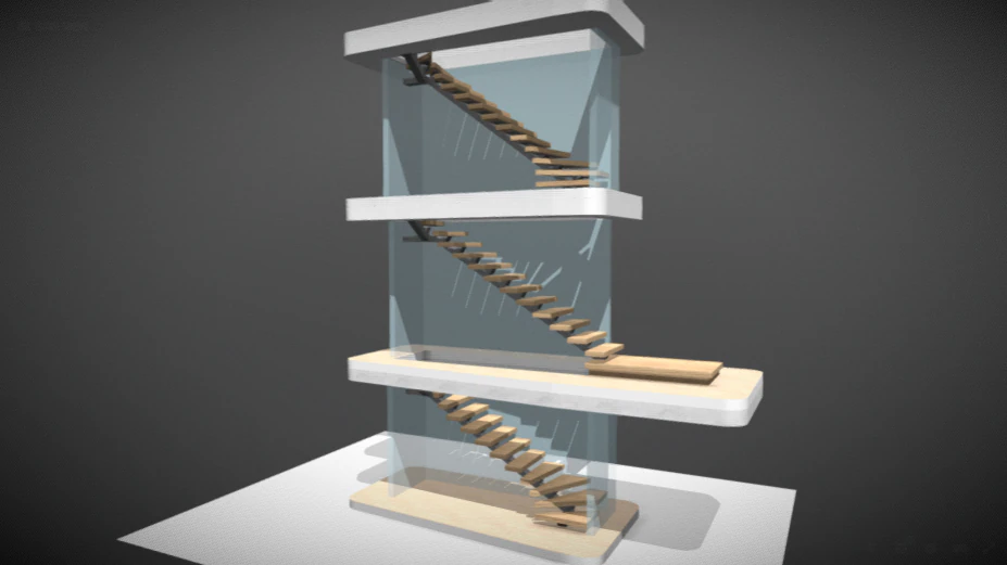 Wooden 3 staircases - detailed construction 3D Model .c4d .max .obj .3ds .fbx .stl .blend