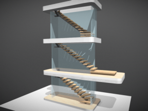 Wooden 3 staircases - detailed construction 3D Model