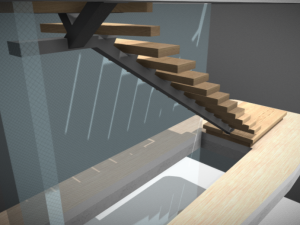 Wooden 3 staircases - detailed construction 3D Model